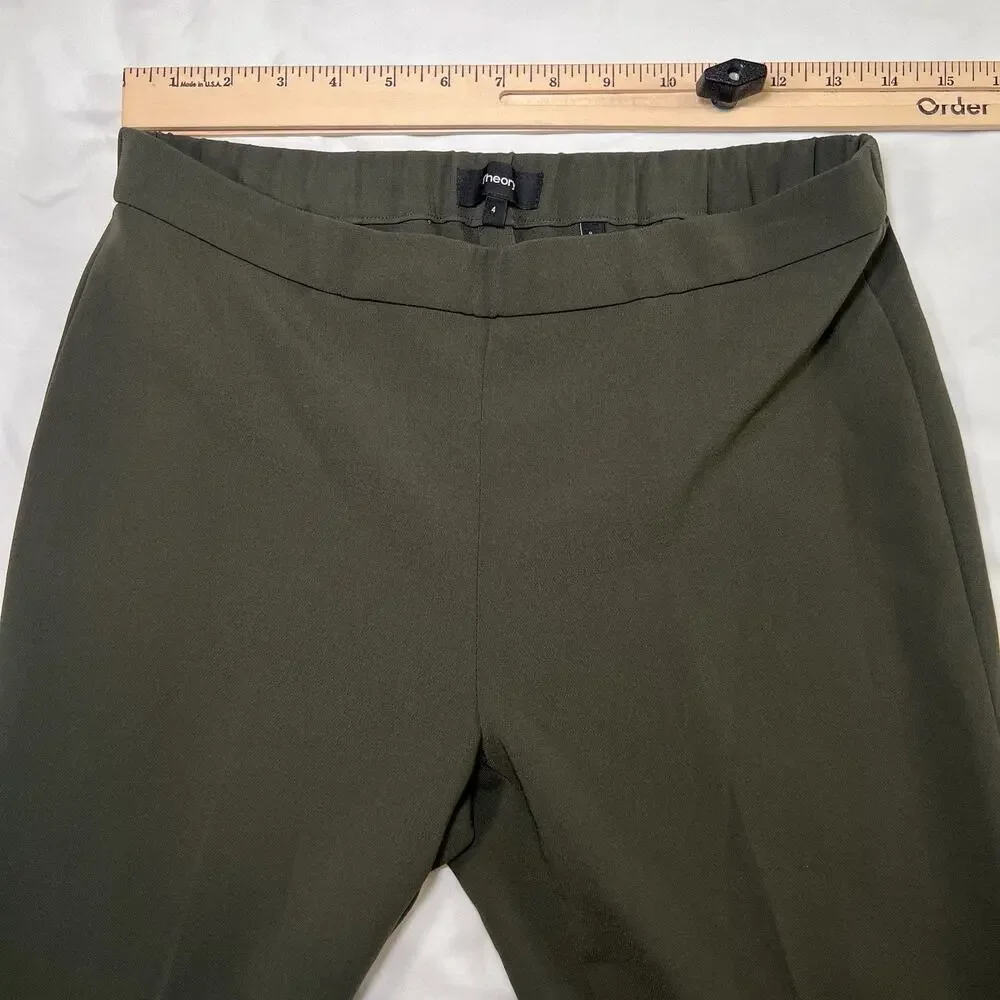 Theory Basic Pull On Pants Size 4 Olive Green Admiral Crepe Mid Rise Cropped USA